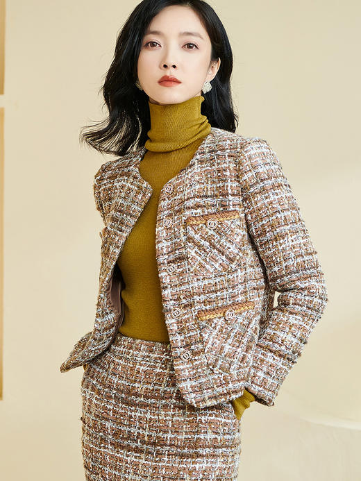 剩2XL 米思阳2024春季新款时尚气质通勤小香风羊毛短外套单排扣上衣4096 商品图2