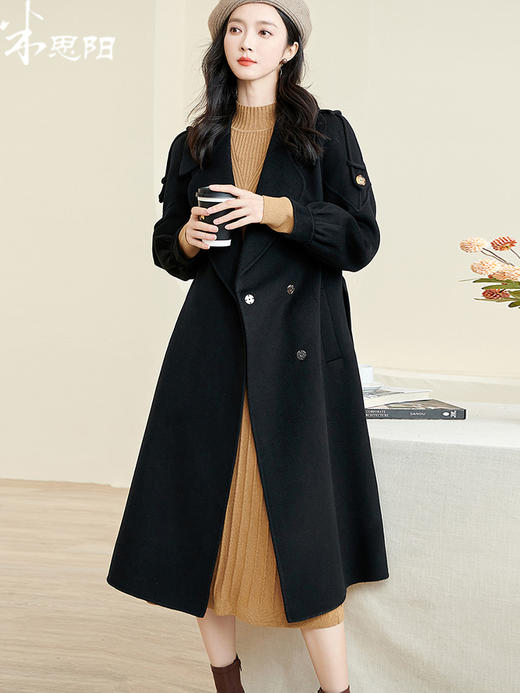 剩L/XXL 米思阳冬季新款简约气质纯色毛呢外套100%羊毛长款大衣女3802 商品图1