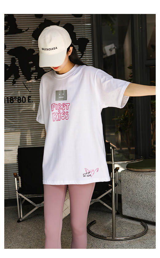 THS 7.22- 有机长绒棉/烫银笑脸印花AS宽松T恤-男女版 QH382 商品图1