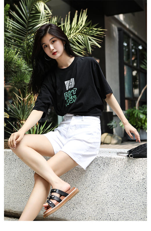 THS 7.22- 有机长绒棉/烫银笑脸印花AS宽松T恤-男女版 QH382 商品图0