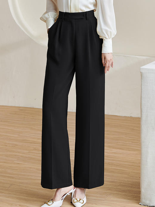 剩XXL/S/L/XL 米思阳2026春季新款百搭通勤压褶西装裤垂感黑色阔腿裤长裤女1750 商品图5