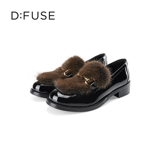 Dfuse迪芙斯秋款漆皮拼接水貂毛毛休闲乐福鞋DF33112118 商品图6