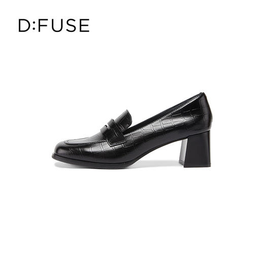 Dfuse迪芙斯秋款牛皮方头通勤粗跟英伦乐福鞋DF33112211 商品图1