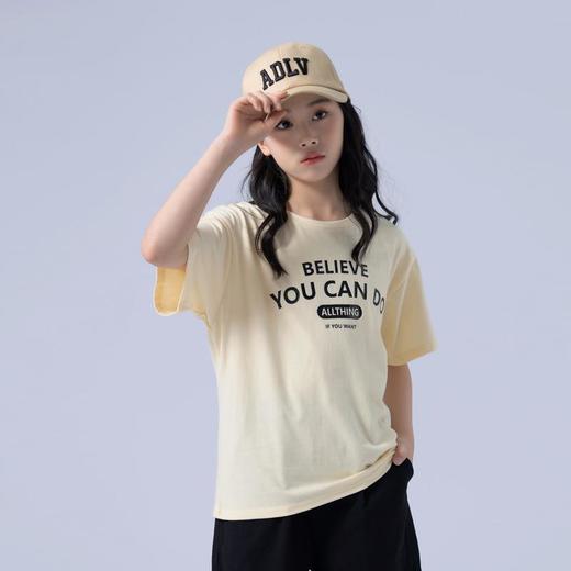 女童T恤2023夏季字母印花纯棉短袖T恤韩版时尚大童青少年女T恤 商品图0