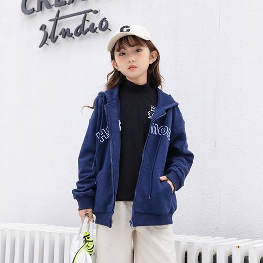 女童卫衣开衫拉链连帽卫衣2023春季加厚字母刺绣韩版宽松连帽卫衣 商品图1