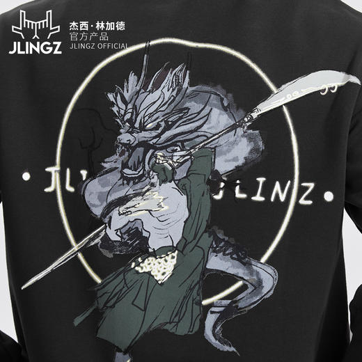 JLINGZ林加德官方产品 | 深灰国潮刺绣圆领卫衣潮流保暖时尚休闲 商品图4