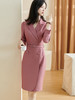 双色肌理豆沙红 显白不挑皮的高级色 抗皱免熨 通勤/约会/开会皆可 显高显瘦 立体挺拔 米思阳2026春新款通勤OL修身长袖西装领连衣裙女2273 商品缩略图1