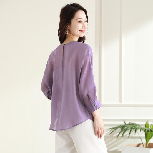 罗蒙舒适透气夏季百搭女式九分袖套头衬衫含莱赛尔圆领轻薄休闲衬衣女 商品图5