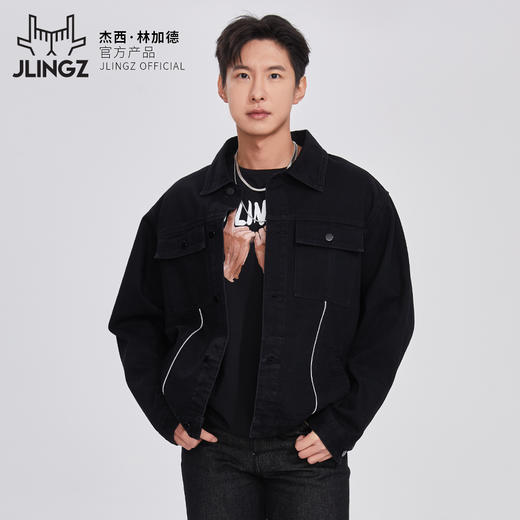 JLINGZ林加德官方产品 | 黑色刺绣国潮牛仔外套翻领潮流时尚休闲 商品图2