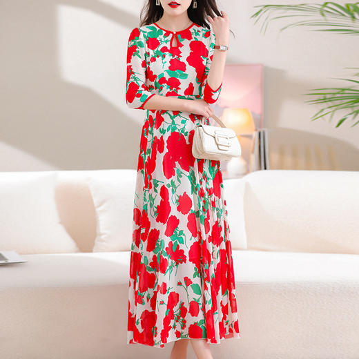 洋气修身，沙滩中袖时尚裙夏季雪纺碎花连衣裙YA318 商品图5