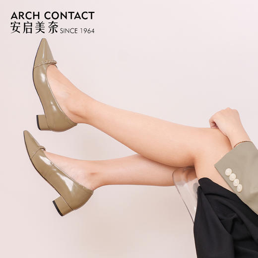 ARCHCONTACT安启美奈尖头浅口饰链中跟时尚百搭款单鞋52732 商品图3