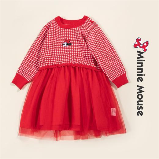 【商场同款】迪士尼童装女童连衣裙甜心米妮千鸟格网纱春秋冬季针织假两件裙子214DQ0086
 商品图1