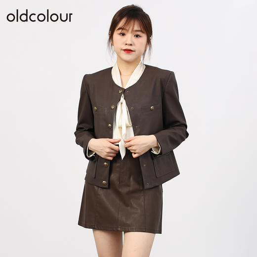 oldcolour欧珂女商场同款高腰a字包臀PU皮裙女O34061452 商品图3