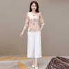 QYMKSY-QQ23836TZ-L 2023年夏款短款印花七分袖国风时尚小衫宽松休闲九分阔腿裤两件套 商品缩略图0