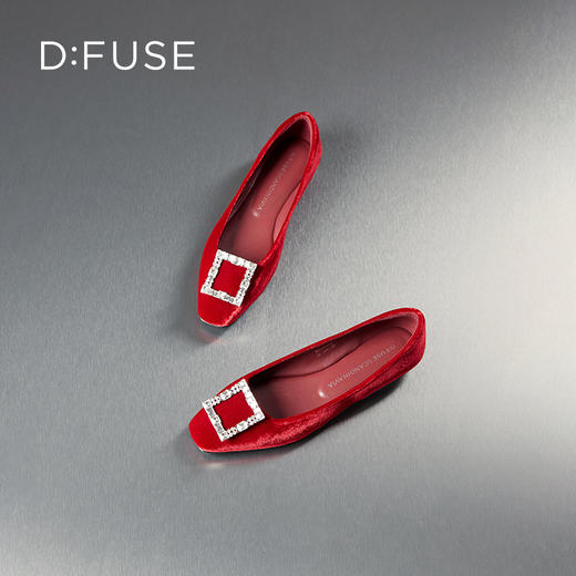 D:FUSE迪芙斯秋款单鞋女丝绒布优雅方头钻扣平底鞋女鞋DF33111018 商品图10