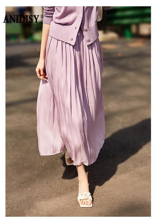 高腰松紧腰立体剪裁大摆百褶半身裙 商品图2