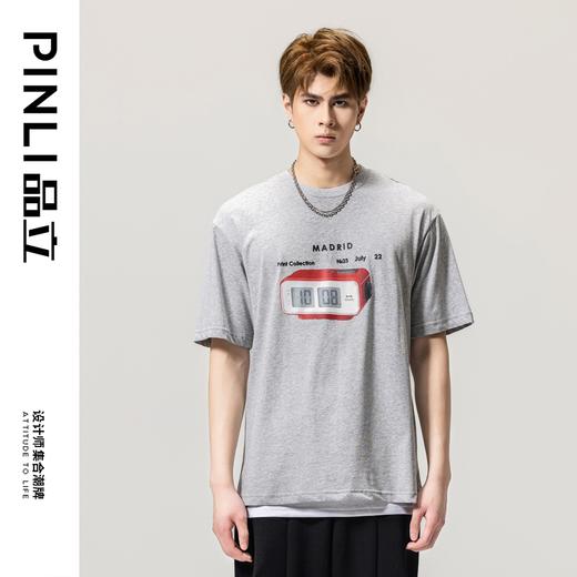 PINLI品立春季新款男士印花体恤短袖休闲T恤上衣BG231111048 商品图6