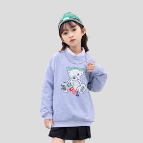 女童卫衣春秋新款2023中大儿童女圆领休闲宽松小熊印花上衣
