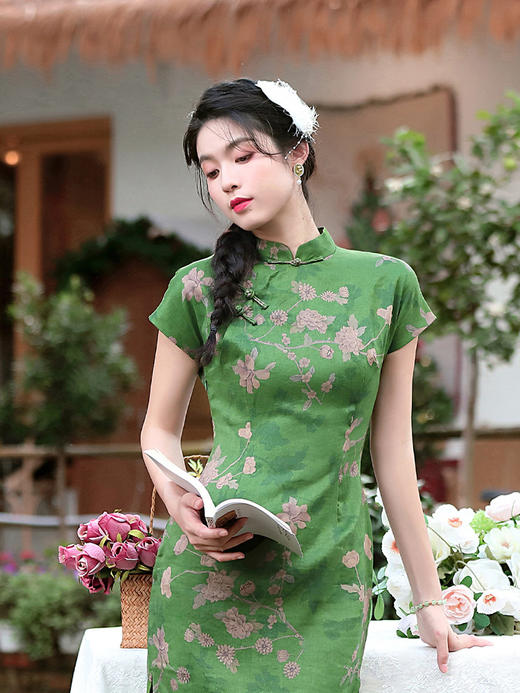 复古中国风，苎麻印花连衣裙OY-230016 商品图3