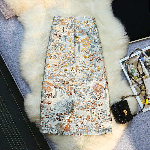 「长短两款！国风设计」刺绣半身裙女2023高腰复古提花国风裙春夏新款一步包臀a字裙子 商品图3