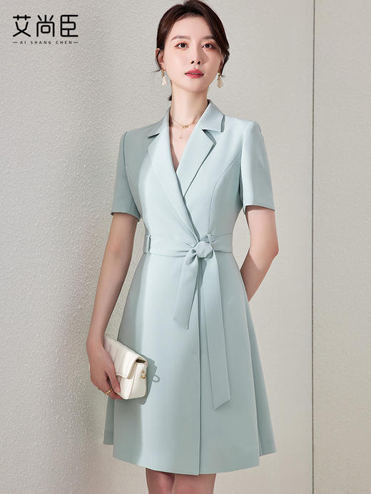 艾尚臣绿色职业连衣裙夏季新款气质通勤风职场白领主持人工作制服 商品图3