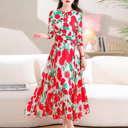 洋气修身，沙滩中袖时尚裙夏季雪纺碎花连衣裙YA318 商品图2