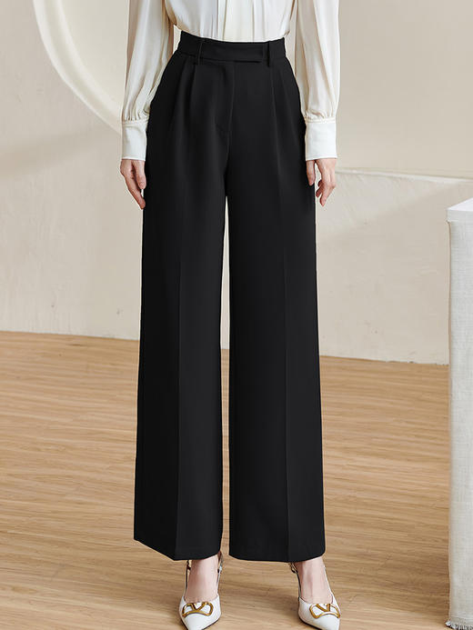 剩XXL/S/L/XL 米思阳2026春季新款百搭通勤压褶西装裤垂感黑色阔腿裤长裤女1750 商品图4