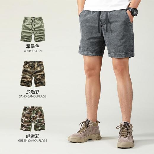 2023新款夏装抽绳工装短裤 复古时尚男士迷彩直筒五分裤 商品图0