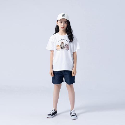 女童T恤2023夏季可爱猫咪印花纯棉短袖T恤韩版大童青少年女T恤 商品图2