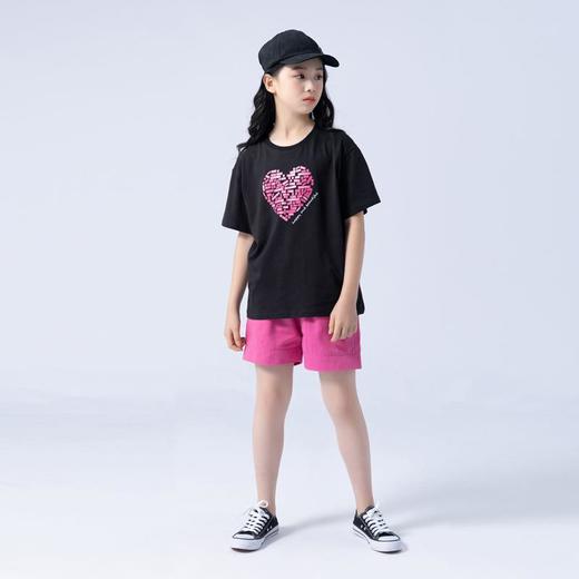 女童T恤2023夏季心形印花纯棉短袖T恤韩版时尚大童青少年女T恤 商品图2