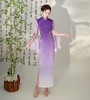 走秀旗袍长款夏秋季演出表演，礼仪旗袍大码宴会年会表演XYG- 紫色大袖拼接改良走秀 商品缩略图0