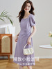 【专属特价】熙世界泡泡袖方领紫色连衣裙女夏2025新款法式别致收腰抽褶A字裙 商品缩略图2