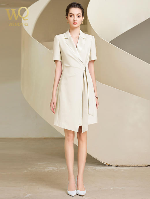 夏季高端粉色绑带连衣裙女短袖主持人职业装气质时尚 商品图6