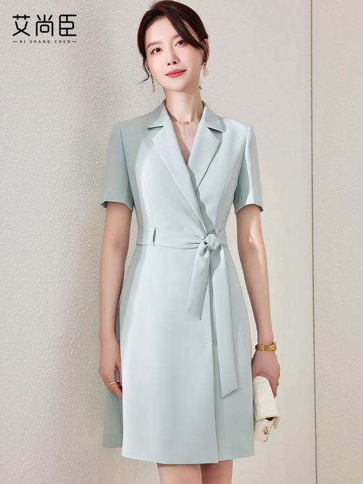 艾尚臣绿色职业连衣裙夏季新款气质通勤风职场白领主持人工作制服 商品图2