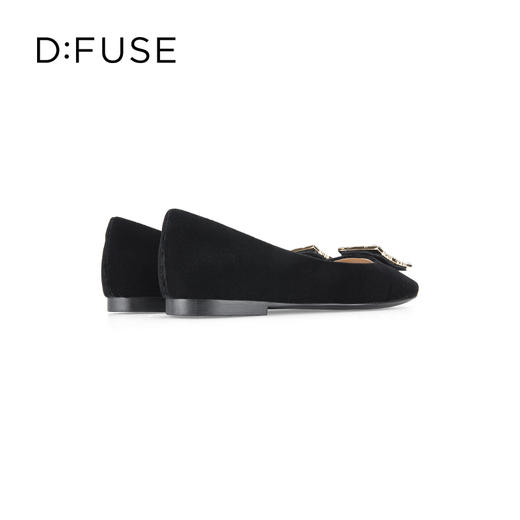 D:FUSE迪芙斯秋款单鞋女丝绒布优雅方头钻扣平底鞋女鞋DF33111018 商品图6