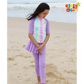 sisia新款儿童泳衣女小童可爱长袖防晒分体中大童纱裙式泳衣