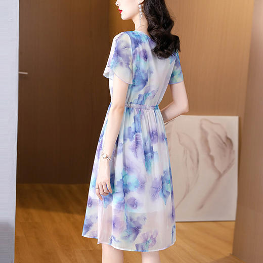 时尚优雅，夏季新款短袖气质收腰水墨印花法式雪纺连衣裙AHM-ybb5059 商品图2
