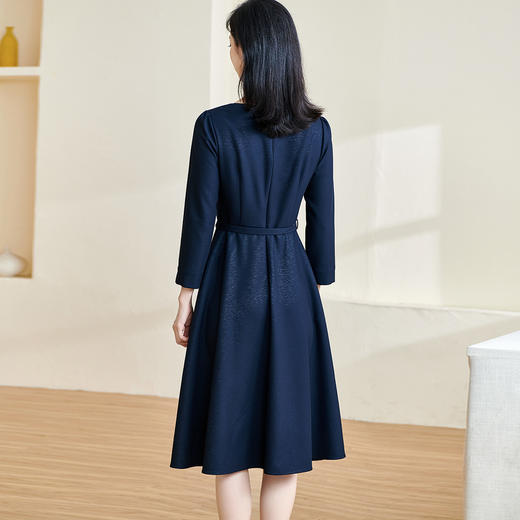 剩S/M 米思阳2024秋季新款优雅气质连衣裙系带显瘦方领亲肤中长裙子2154 商品图3
