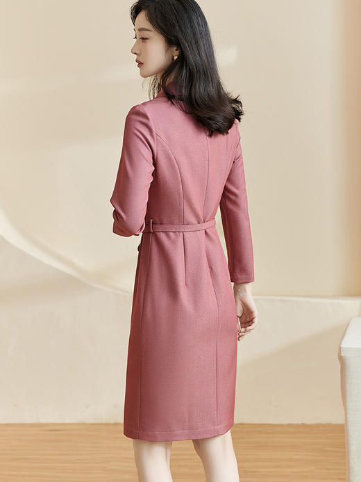 双色肌理豆沙红 显白不挑皮的高级色 抗皱免熨 通勤/约会/开会皆可 显高显瘦 立体挺拔 米思阳2026春新款通勤OL修身长袖西装领连衣裙女2273 商品图2