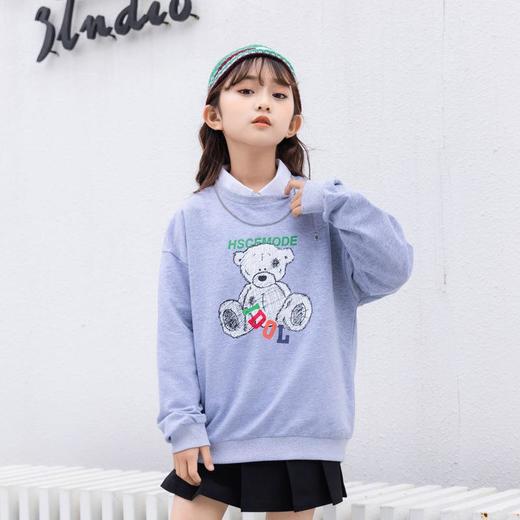 女童卫衣春秋新款2023中大儿童女圆领休闲宽松小熊印花上衣 商品图1