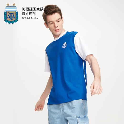 阿根廷国家队官方商品丨棉拼接T恤复古条纹印号梅西足球迷宽松 商品图4