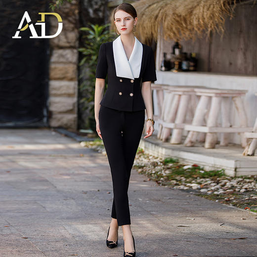 高级感小香风西装两件套女白色娃娃领小西服外套正式场合职业装 商品图0