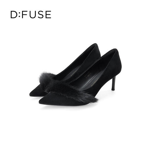 DFuse迪芙斯秋款晚宴高级水貂毛细跟高跟单鞋女尖头气质DF33111127 商品图7
