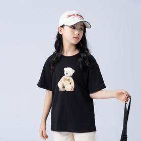 女童T恤2023夏季可爱小熊印花纯棉短袖T恤韩版大童青少年女T恤