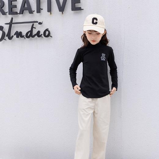 女童打底衫2023春季新款韩版女大童半高领长袖小熊印花上衣百搭T 商品图3