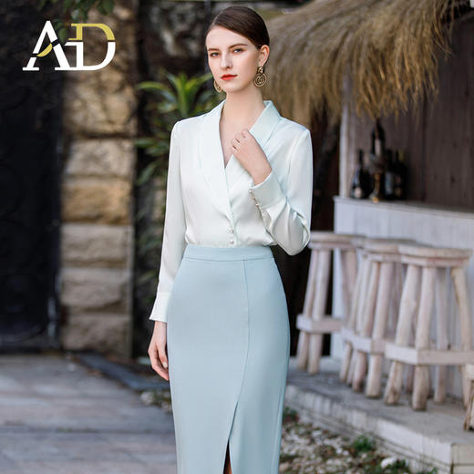 职场轻熟风两件套女秋季新款白色设计感长袖衬衫工衣包臀西装裙 商品图4