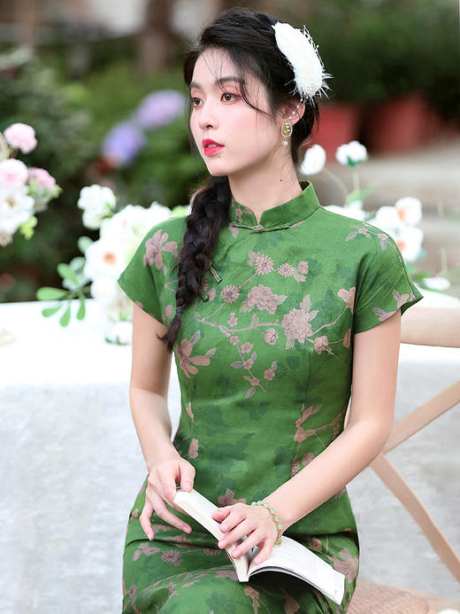 复古中国风，苎麻印花连衣裙OY-230016 商品图2