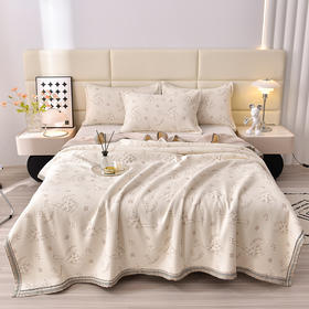 【边睡边养生！A类针织棉 艾草毛巾被三件套】吸湿透气细腻柔软，方便收纳，百看不腻，手感软糯舒适，提花夏凉被午休毯子空调被盖毯家庭整理中老年