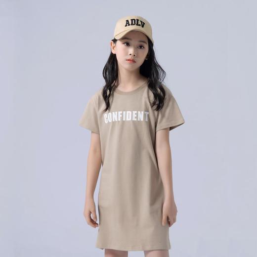 女童连衣裙2023夏季落肩宽松字母印花连衣裙大童青少年女连衣裙 商品图1
