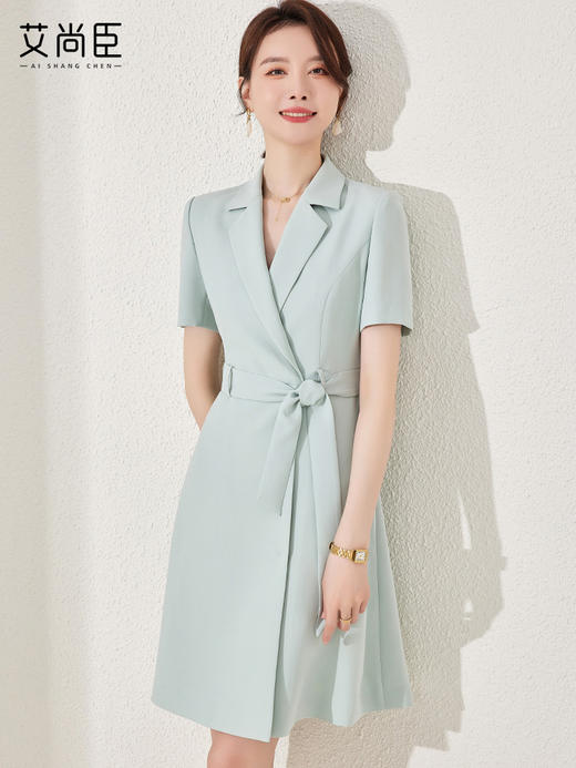 艾尚臣绿色职业连衣裙夏季新款气质通勤风职场白领主持人工作制服 商品图1